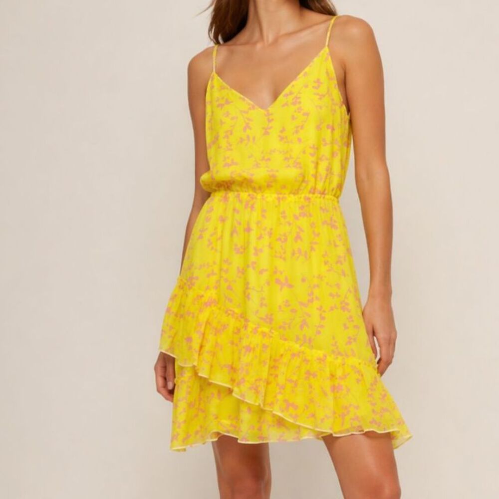 Karina Grimaldi Yellow Floral Ruffle Mini Dress XS